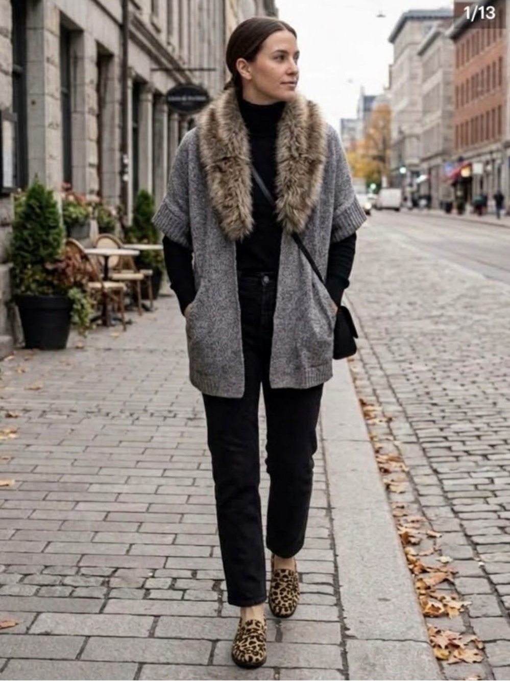 SOFIA CASHMERE 100% Cashmere+Real Fox Fur Collar Cardigan Size OS